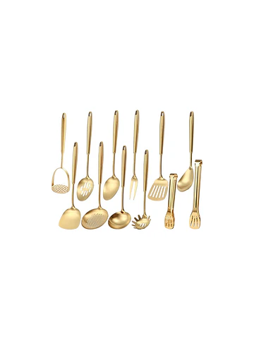 Set 12 utensilios de cocina metálicos dorado