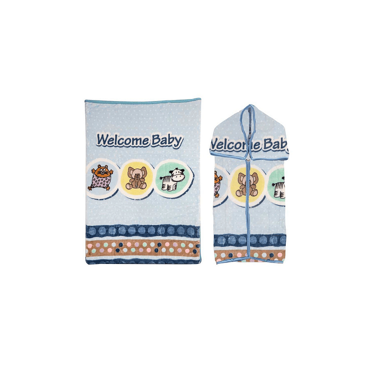 Saco bebé con broche celeste animalitos Bebesit 2