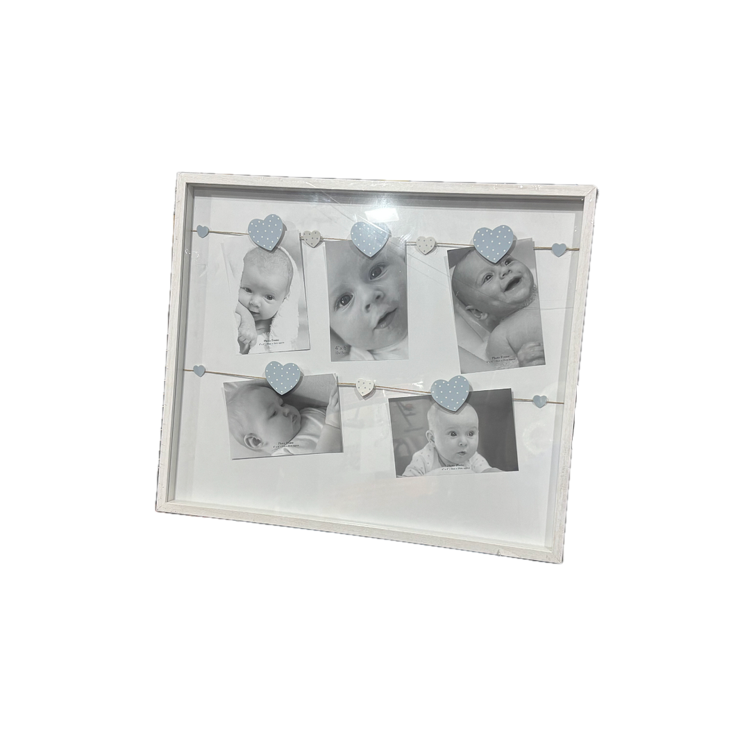 Marco madera soga y pizas Blanco corazones celestes 43x52cm 1