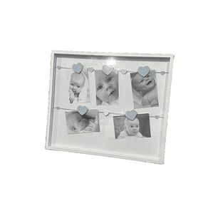 Marco madera soga y pizas Blanco corazones celestes 43x52cm