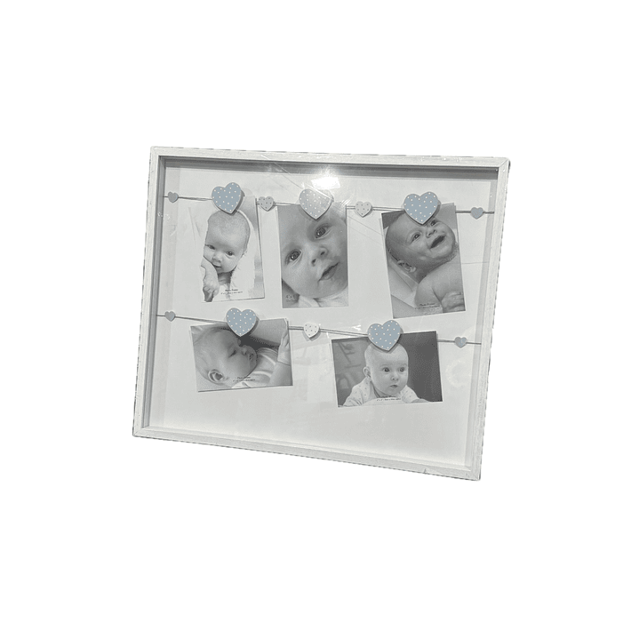 Marco madera soga y pizas Blanco corazones celestes 43x52cm 1