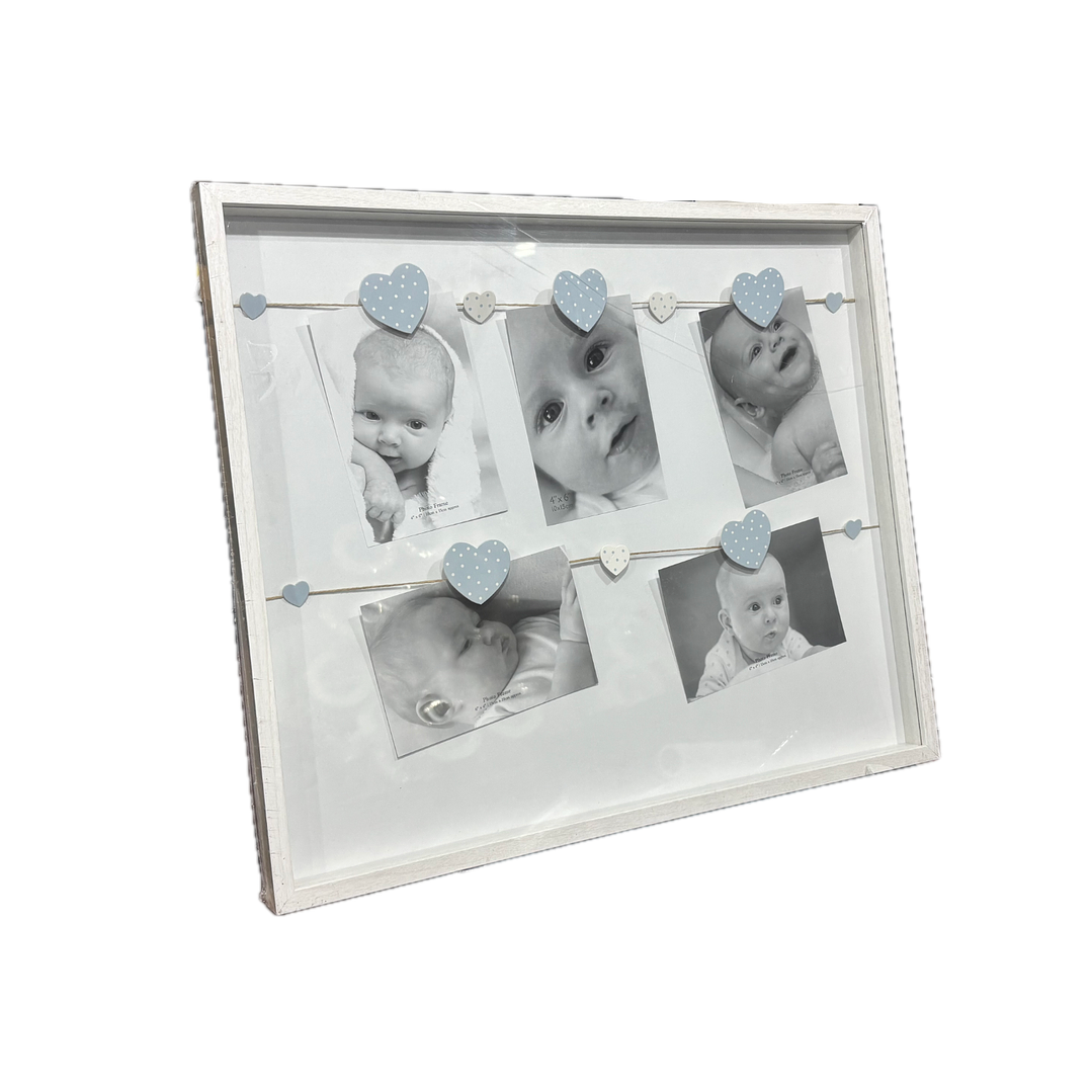 Marco madera soga y pizas Blanco corazones celestes 43x52cm 2