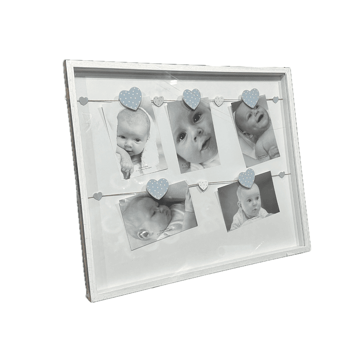 Marco madera soga y pizas Blanco corazones celestes 43x52cm 2