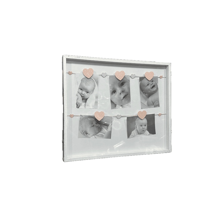 Marco madera soga y pinzas Blanco corazones Rosados 43x52cm 2