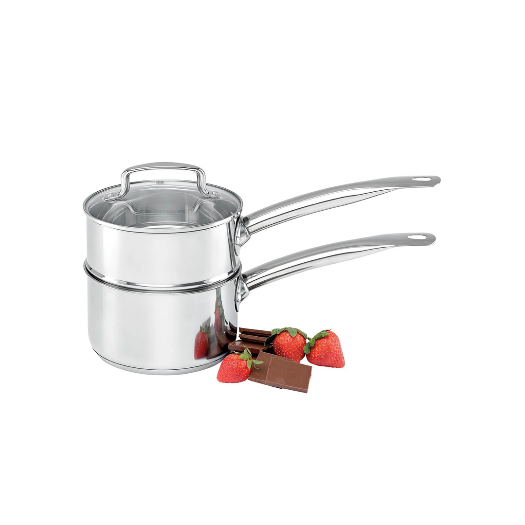 Cacerola acero inoxidable doble 16 cm con tapa de vidrio 2
