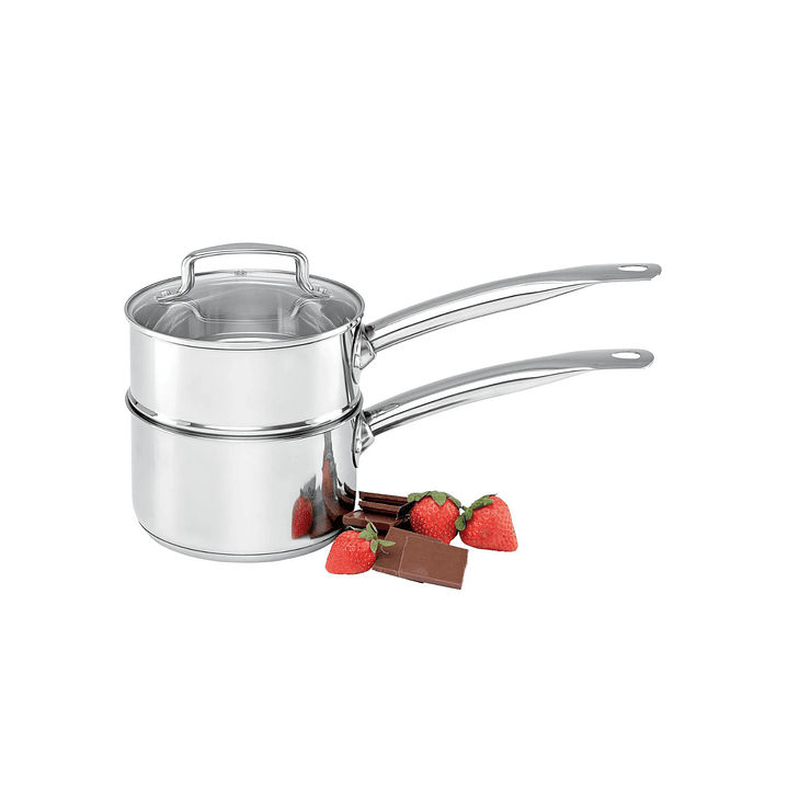 Cacerola acero inoxidable doble 16 cm con tapa de vidrio 2