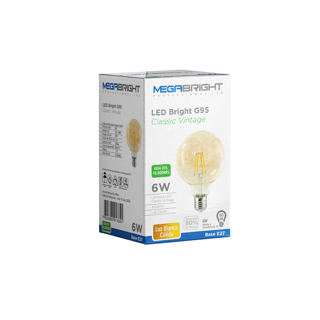Ampolleta Led G95 Classic Vintage E27 6W 2