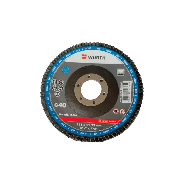 Disco Flap Acero 115 x 22.33 mm NC40 Würth Pack 5 uni 1