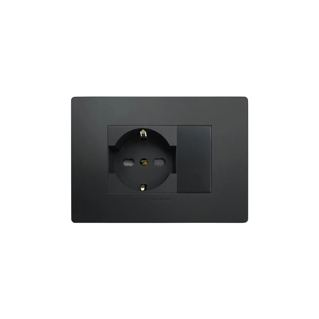 Toma Schuko 16A + Falso polo Armado Negro Mate 1