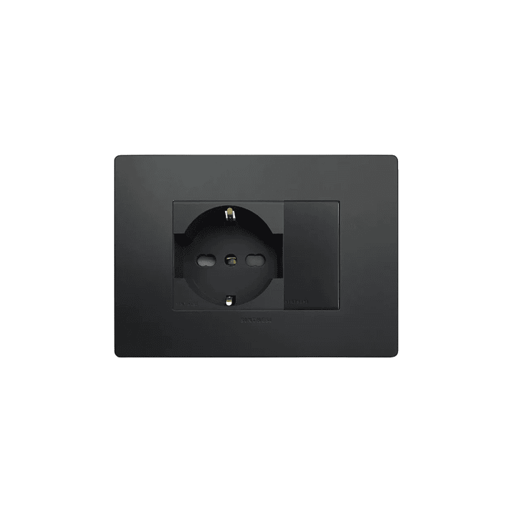 Toma Schuko 16A + Falso polo Armado Negro Mate 1