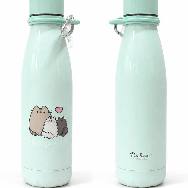 Botella termica aluminio marca Pusheen 500ml Celeste  1
