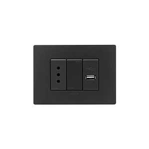 Placa armada enchufe simple 10A + USB 1A S33 noir mate