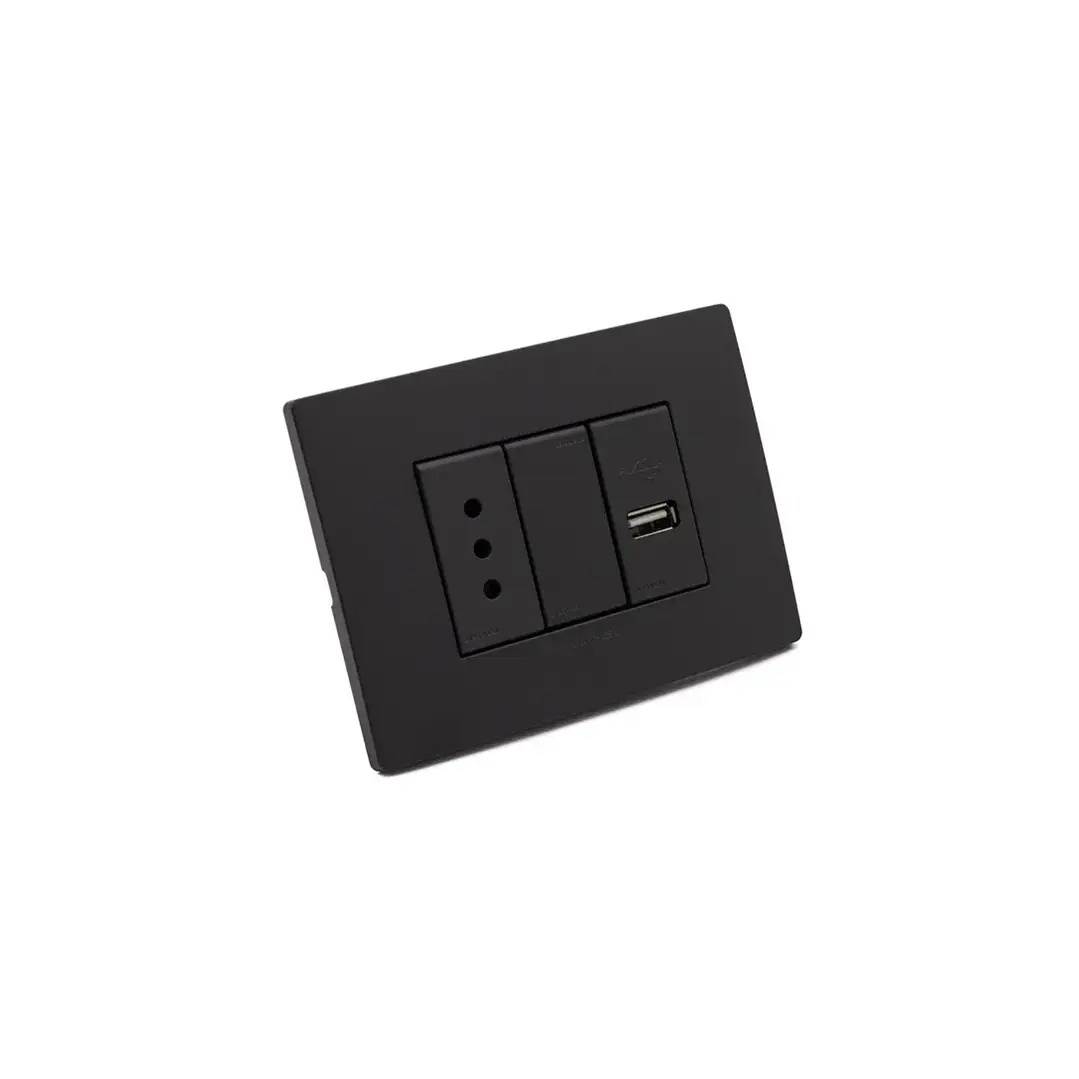 Placa armada enchufe simple 10A + USB 1A S33 noir mate 2