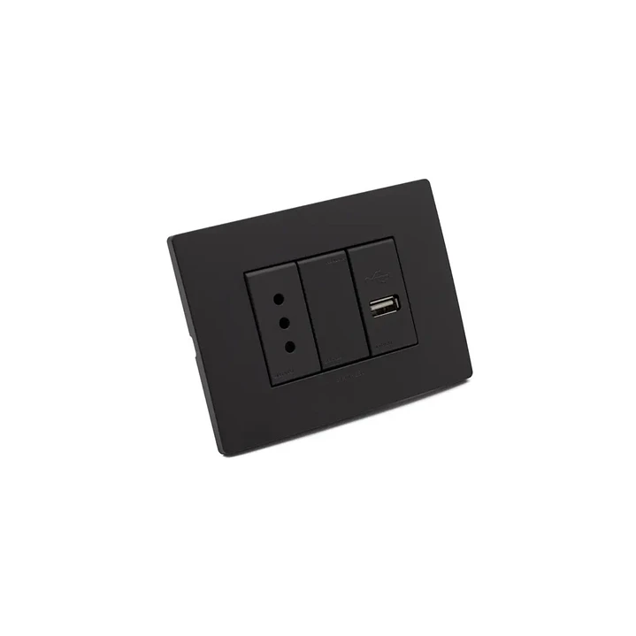 Placa armada enchufe simple 10A + USB 1A S33 noir mate 2