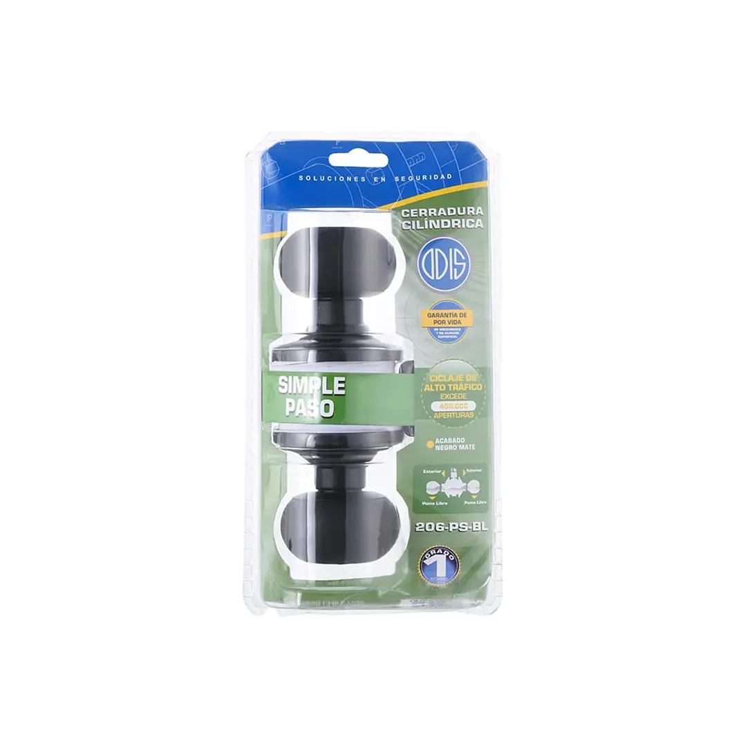 Cerradura Cilíndrica Odis 206 Simple Paso Negro Mate 4