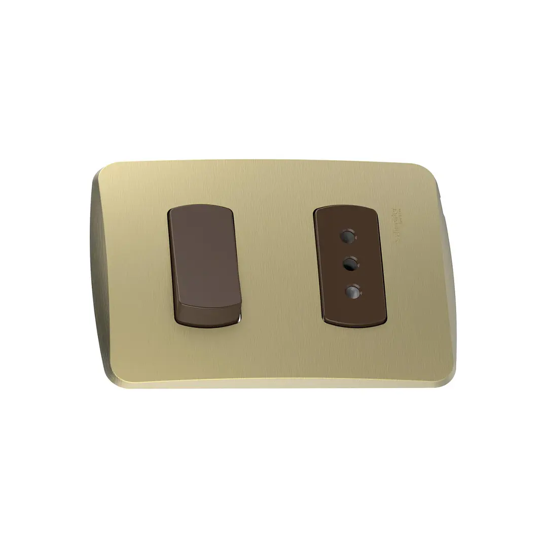 Interruptor 9/12 + Enchufe 10A Dorado/Cafe Miluz S3B69105 2