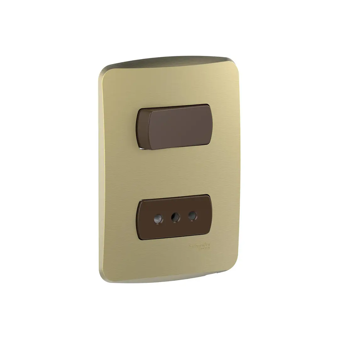 Interruptor 9/12 + Enchufe 10A Dorado/Cafe Miluz S3B69105 1