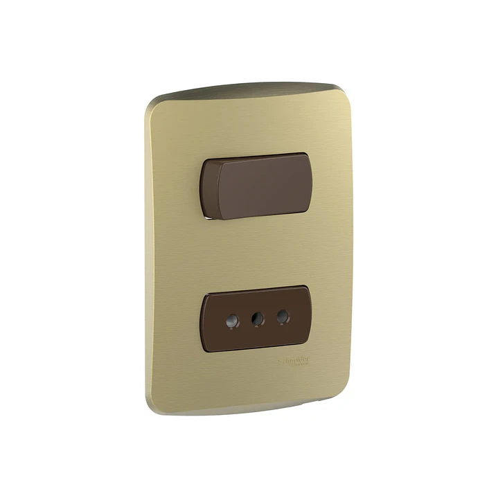 Interruptor 9/12 + Enchufe 10A Dorado/Cafe Miluz S3B69105 1