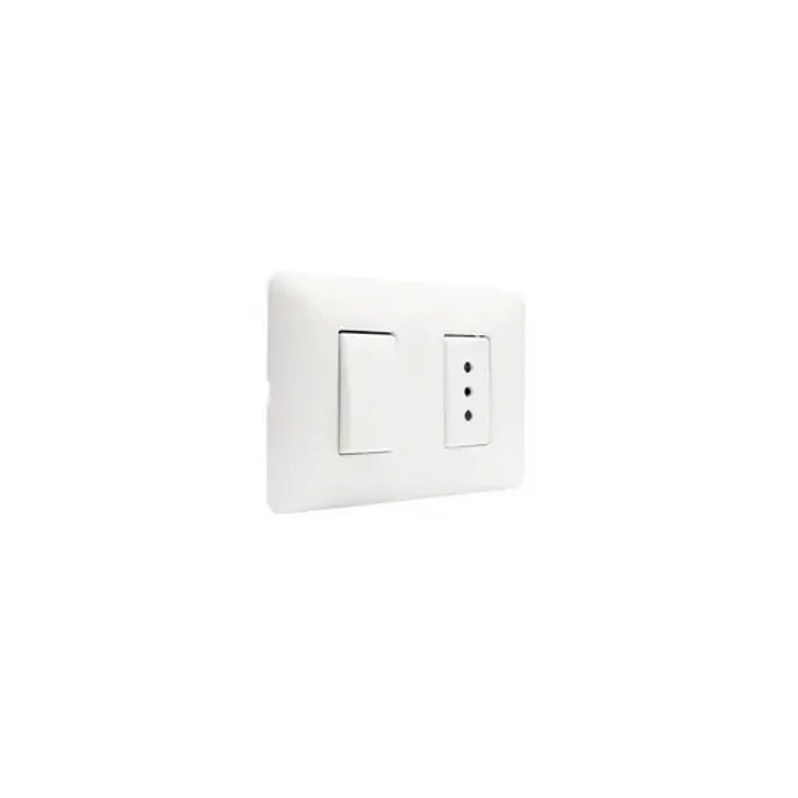 Placa Armada Interruptor 9/12 + Enchufe 10A Matix Blanco  1