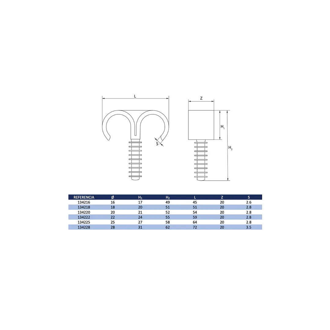 Pack 100 u Fijación P/tubería Fix-Ring Doble S/Tornillo 20mm 3