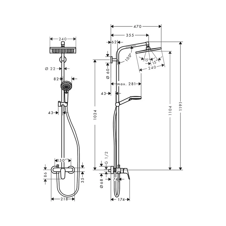 Columna de Ducha Crometa E 240 Cromo 27284000 3