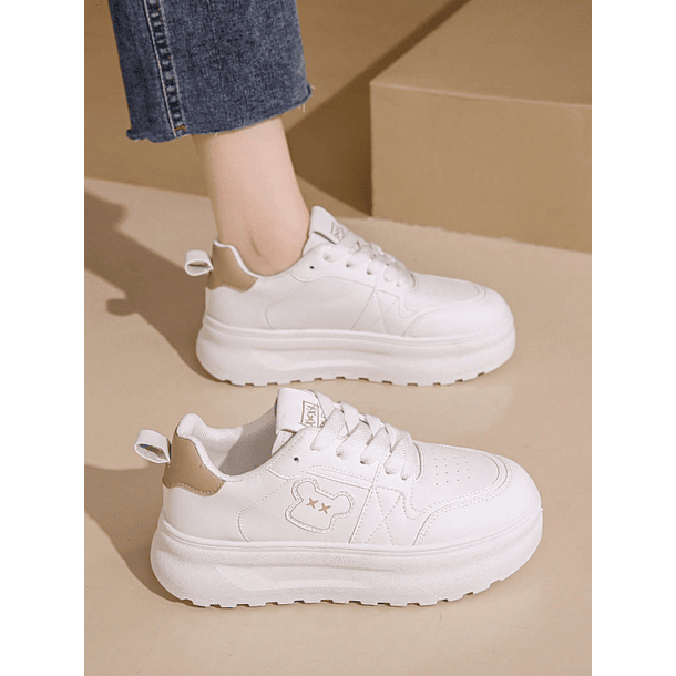 Zapatillas casuales blancas con suela gruesa, de moda, de suela plana 3