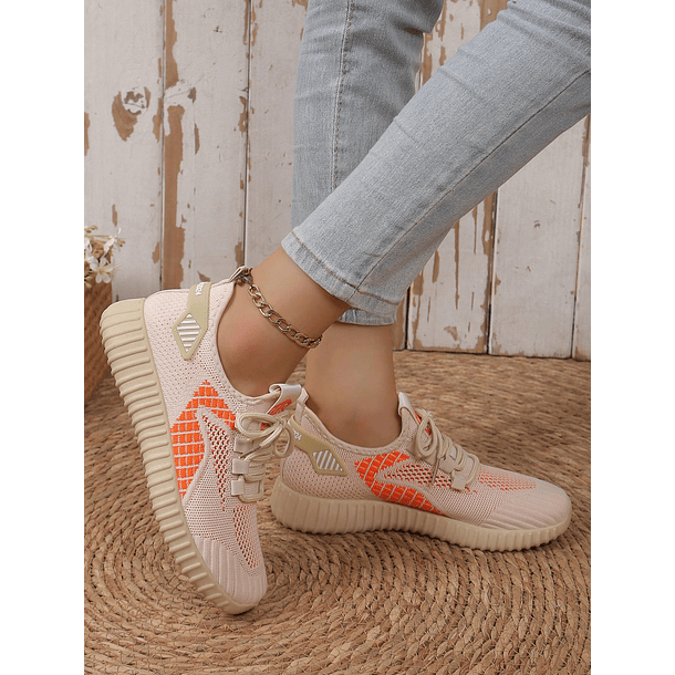 Zapatos casuales de punto nuevos para mujer, con estampado floral naranja 3