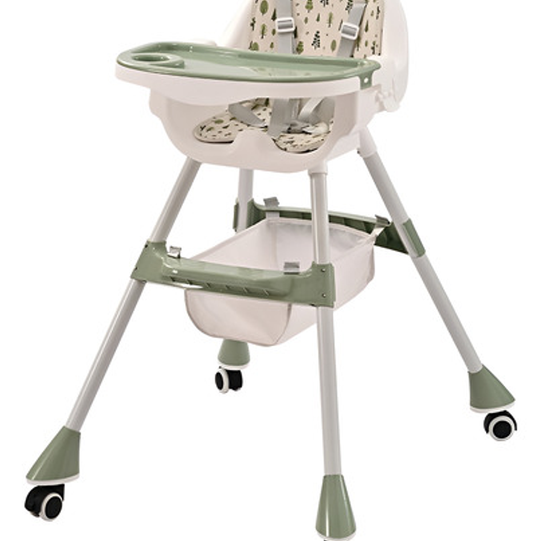 Silla De Comer Con Cinturón Y Ruedas Para Niños, 2 En 1 Color Verde Moderno 1