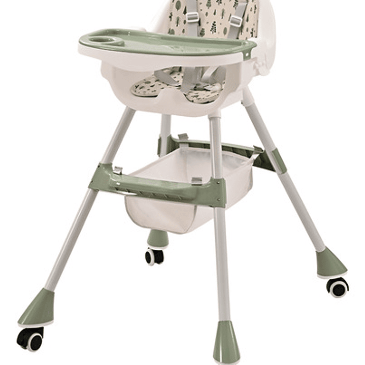 Silla De Comer Con Cinturón Y Ruedas Para Niños, 2 En 1 Color Verde Moderno 1