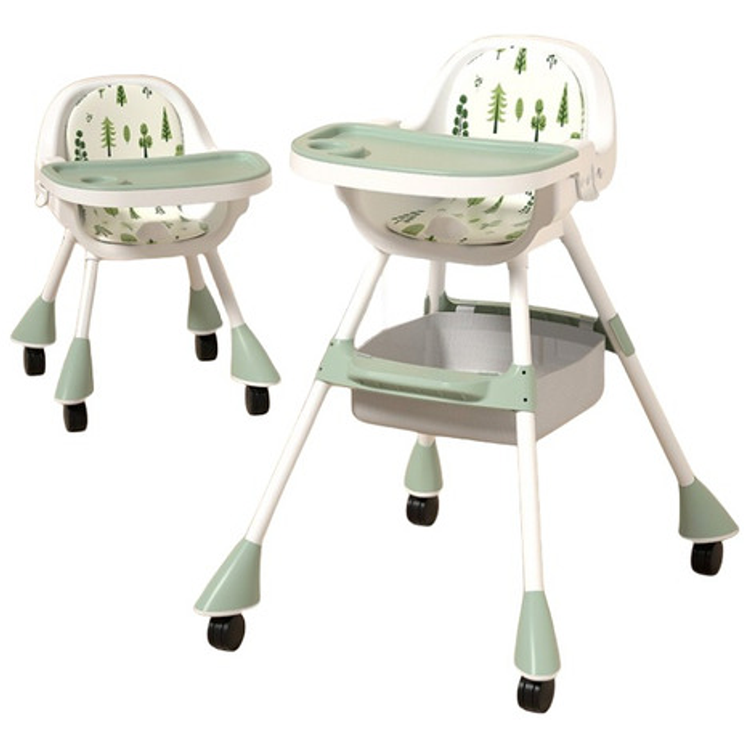 Silla De Comer Con Cinturón Y Ruedas Para Niños, 2 En 1 Color Verde Moderno 2
