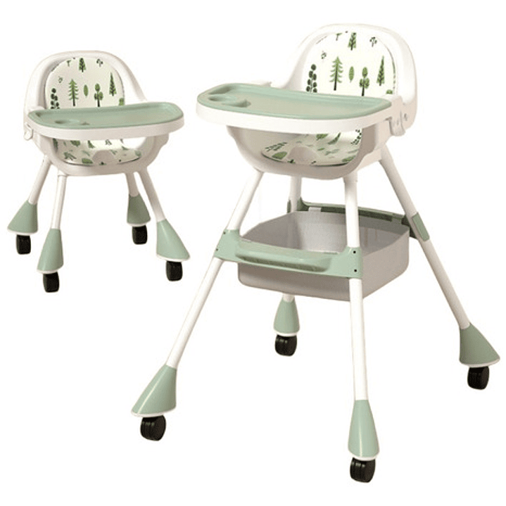 Silla De Comer Con Cinturón Y Ruedas Para Niños, 2 En 1 Color Verde Moderno 2