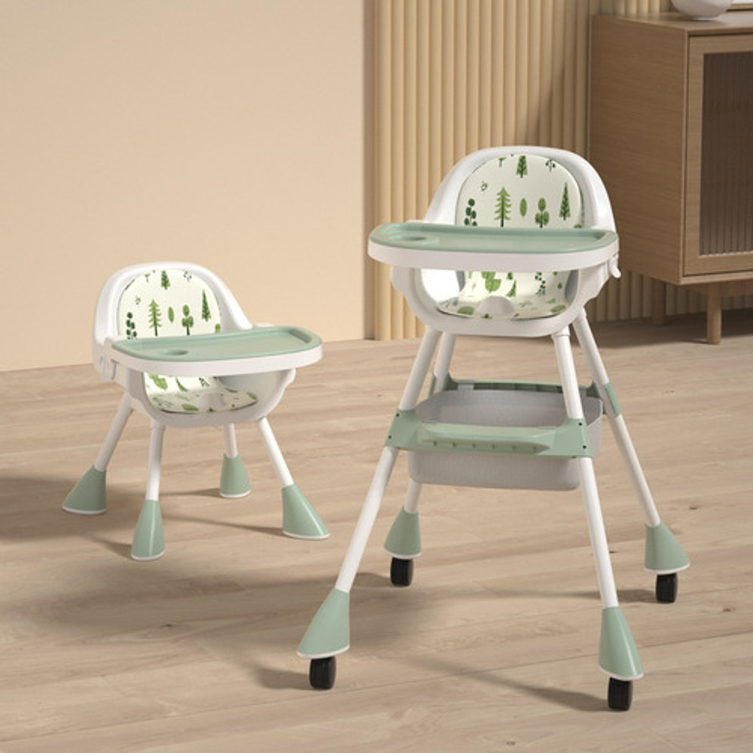 Silla De Comer Con Cinturón Y Ruedas Para Niños, 2 En 1 Color Verde Moderno 3