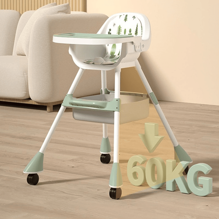 Silla De Comer Con Cinturón Y Ruedas Para Niños, 2 En 1 Color Verde Moderno 5
