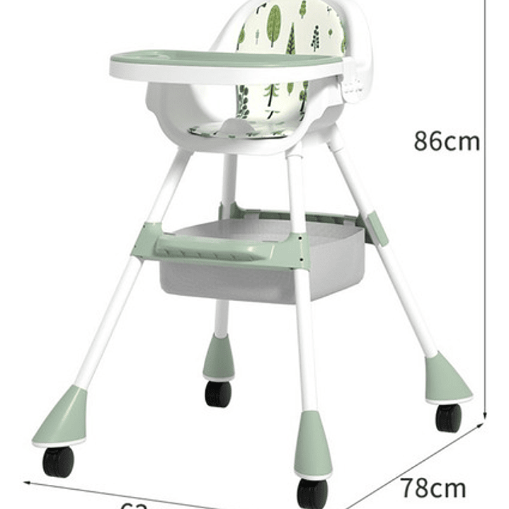 Silla De Comer Con Cinturón Y Ruedas Para Niños, 2 En 1 Color Verde Moderno 9