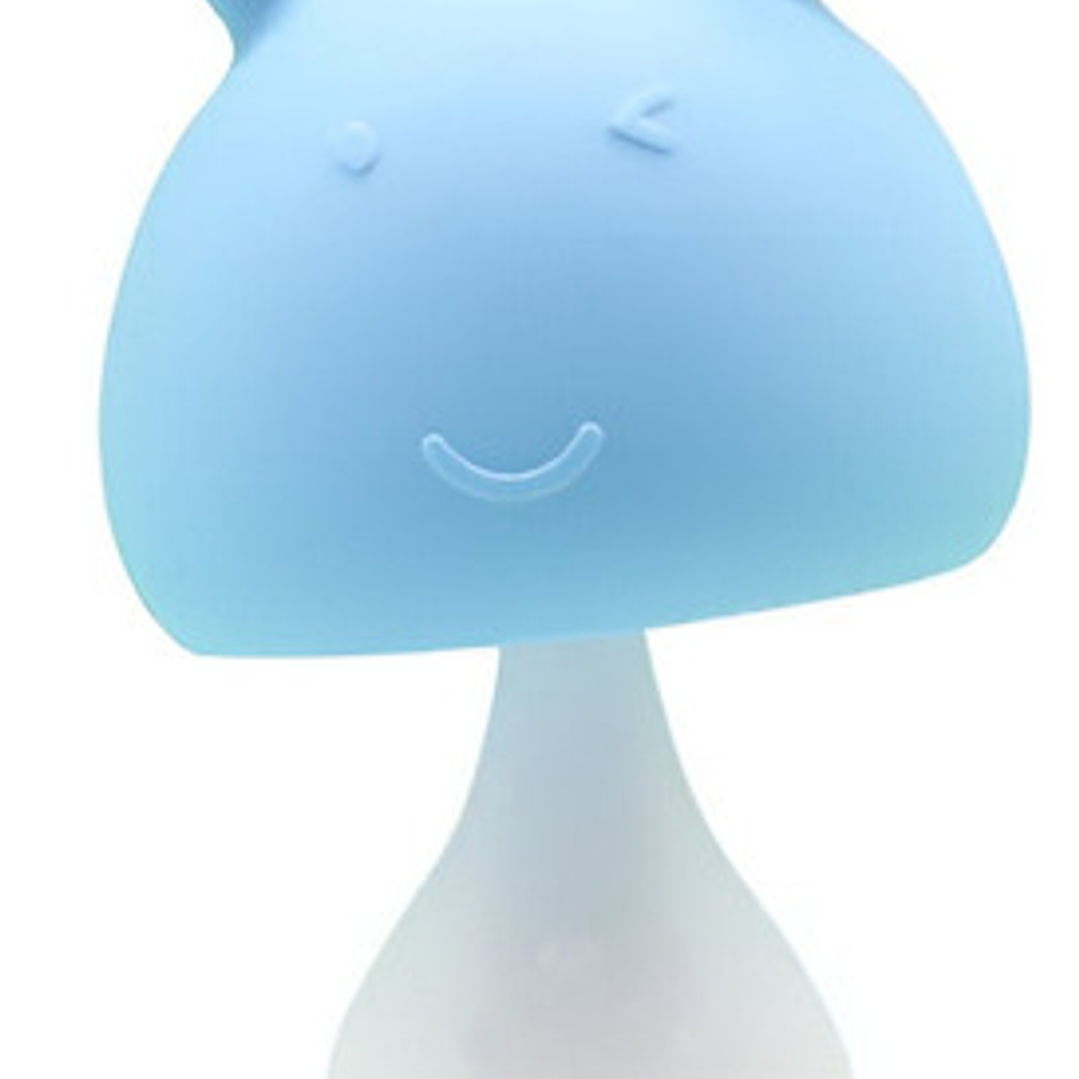 Mordedor Para Bebé Con Ventosa Y Sonajero Champiñon Color Azul 1