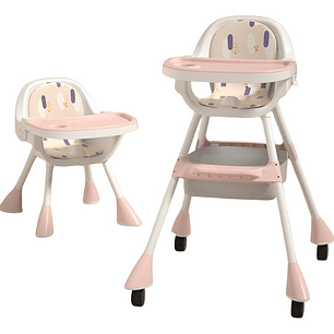 Silla De Comer Con Cinturón Y Ruedas Para Niños, 2 En 1 Color Rosa Moderno