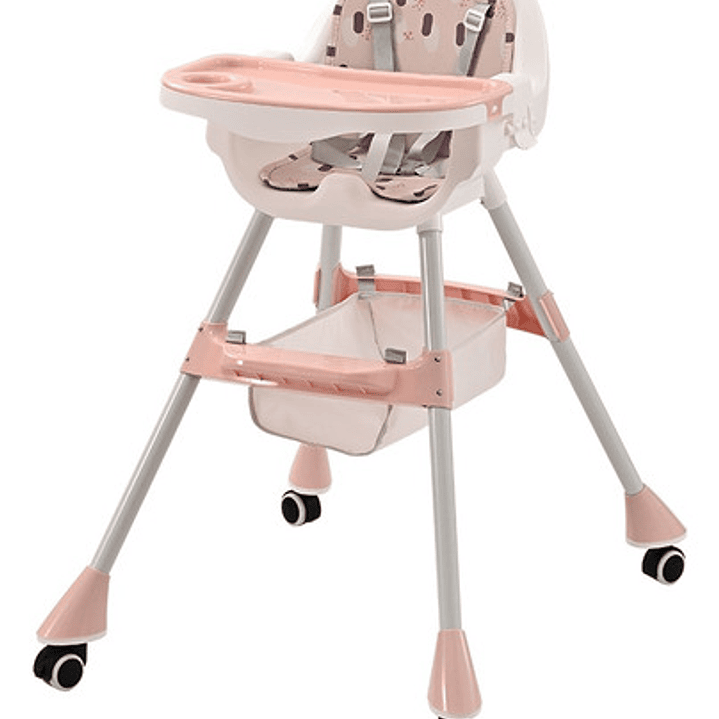 Silla De Comer Con Cinturón Y Ruedas Para Niños, 2 En 1 Color Rosa Moderno 2
