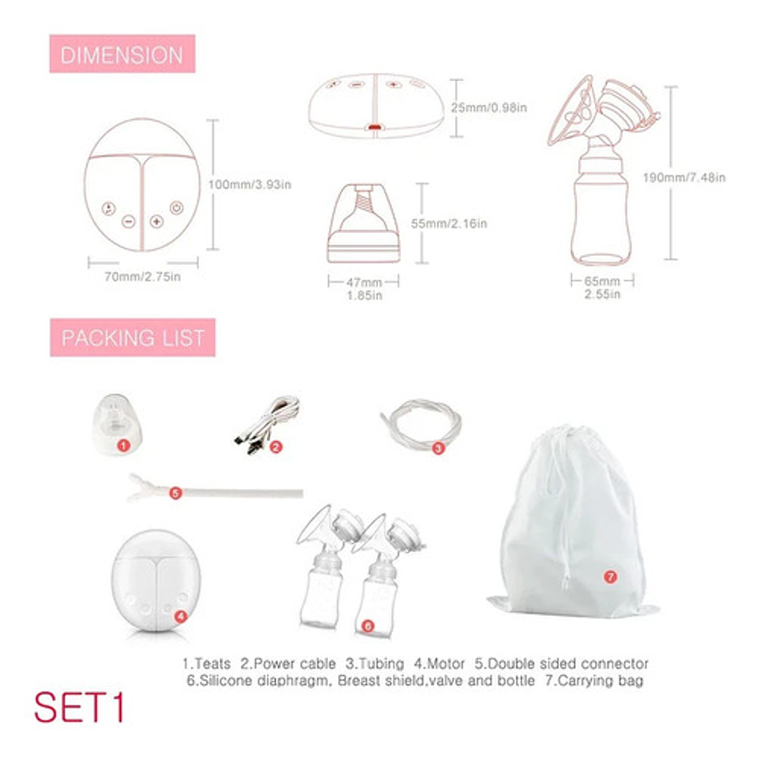 Extractor De Leche Suave Y Silencioso Recargable 2 Vasos 3