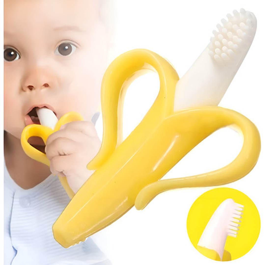 Mordedor Banana Para Bebés Con Cepillo De Dientes Silicona 4