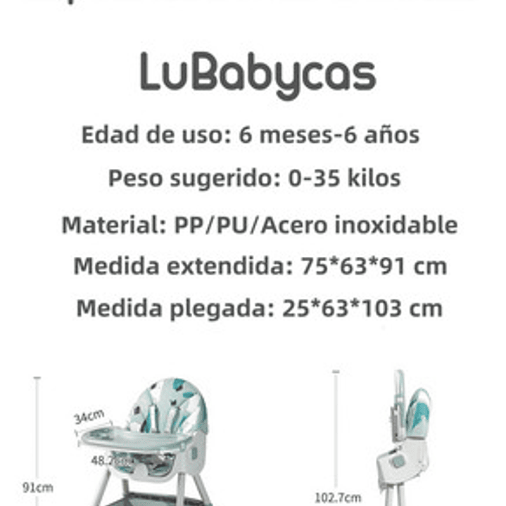 Silla De Comer Mecedora 2 En 1 Con Ruedas Rosada Lubabycas Color Rosa Rosa 6