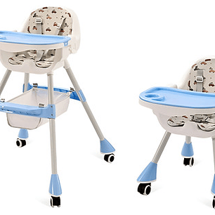 Silla De Comer Con Cinturón Y Ruedas Para Niños, 2 En 1 Color Celeste Moderno