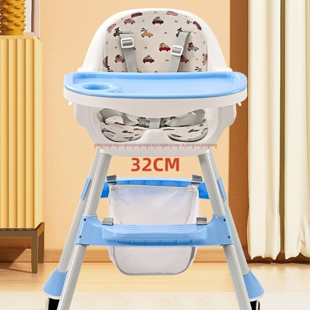 Silla De Comer Con Cinturón Y Ruedas Para Niños, 2 En 1 Color Celeste Moderno 3