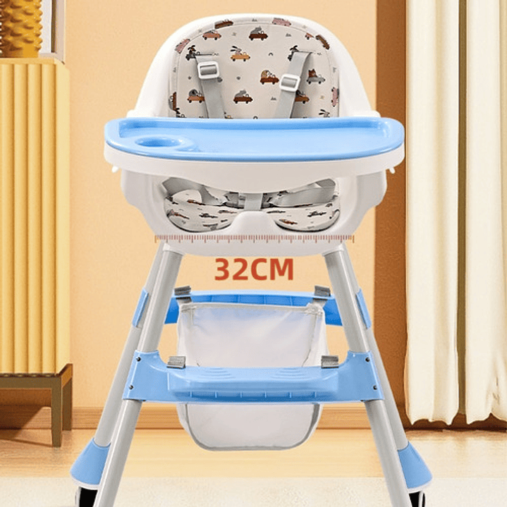 Silla De Comer Con Cinturón Y Ruedas Para Niños, 2 En 1 Color Celeste Moderno 3