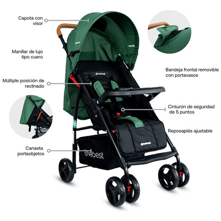 Coche Bebe Travel System Summer Reclinable Color Verde 2