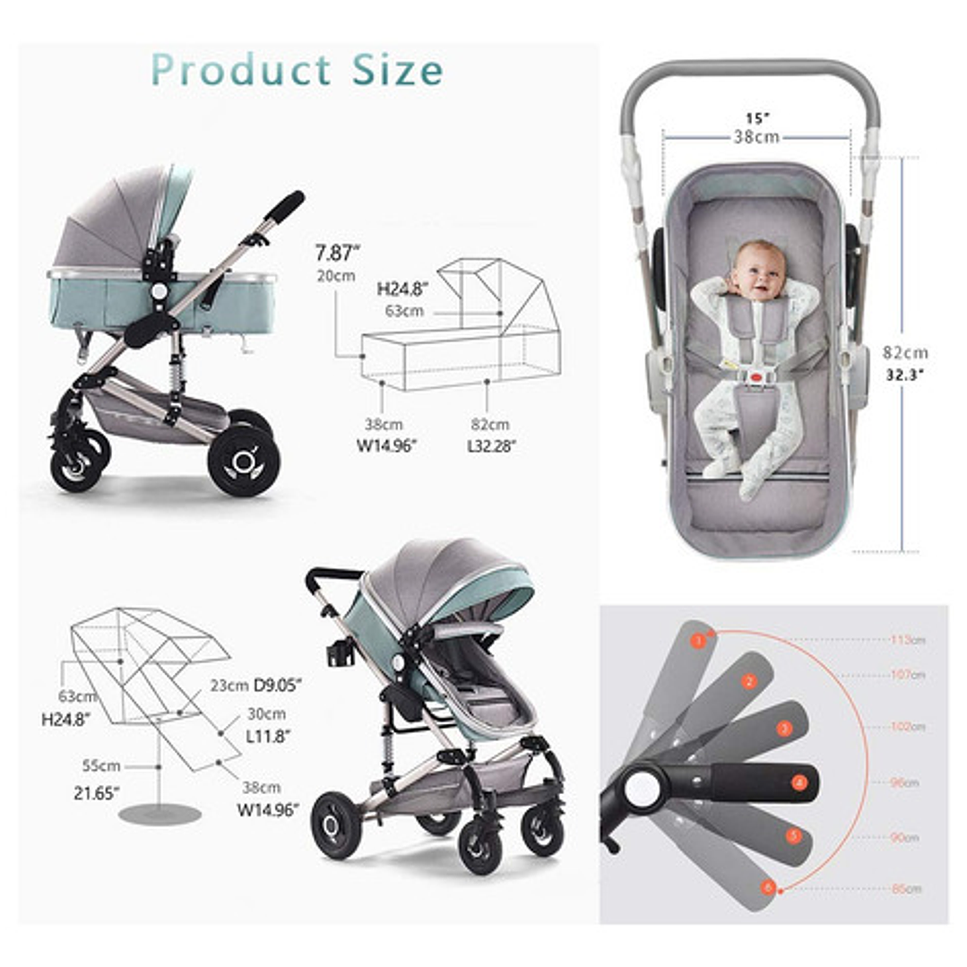 Kitcissl Coche Bebe Plegable Silla De Paseo 25 Kg, Carrito Bebe Vista Alta Ajustable Coche Bebe Silla Bebe Coche, Cochecito De Bebe 3 En 1 Con Canasta De Bebé (negro) 2