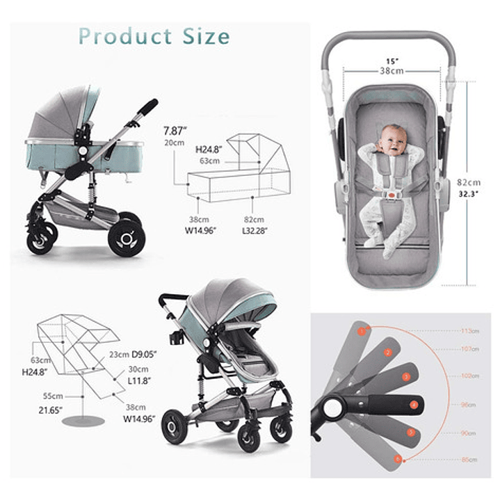 Kitcissl Coche Bebe Plegable Silla De Paseo 25 Kg, Carrito Bebe Vista Alta Ajustable Coche Bebe Silla Bebe Coche, Cochecito De Bebe 3 En 1 Con Canasta De Bebé (negro) 2