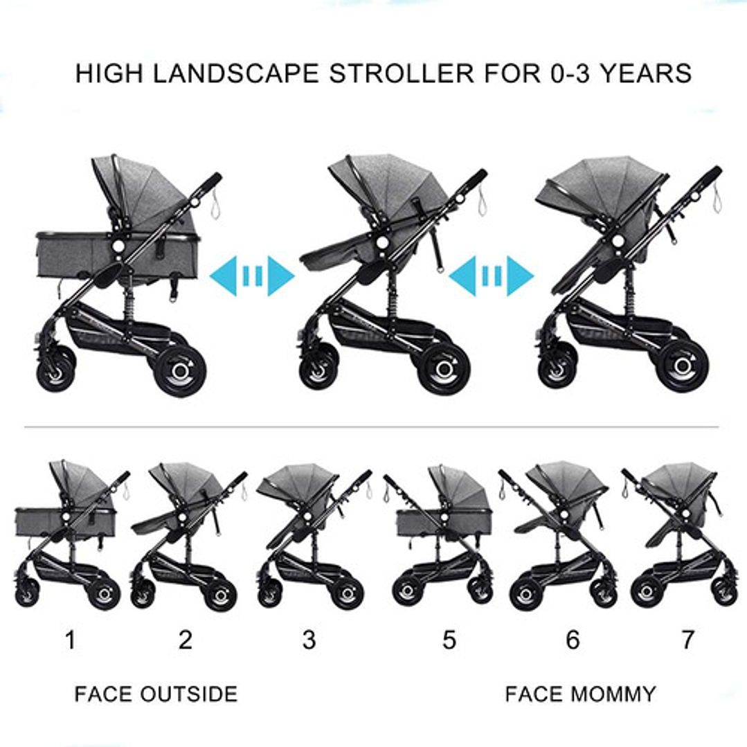 Kitcissl Coche Bebe Plegable Silla De Paseo 25 Kg, Carrito Bebe Vista Alta Ajustable Coche Bebe Silla Bebe Coche, Cochecito De Bebe 3 En 1 Con Canasta De Bebé (negro) 6