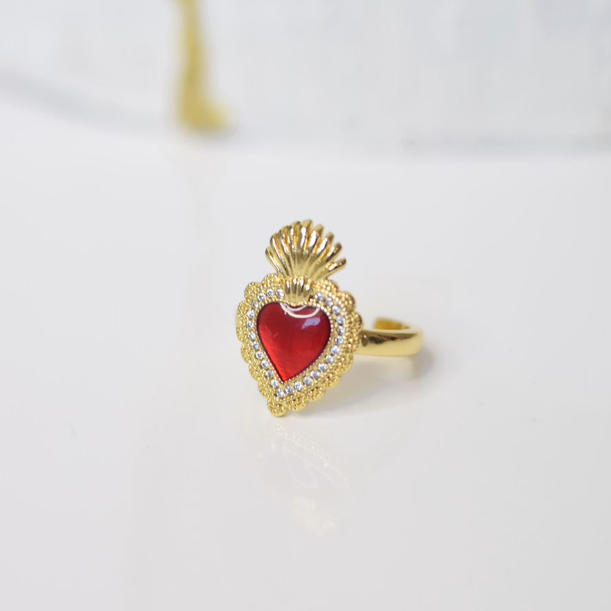 anillo corazon graduable rodio dorado 1