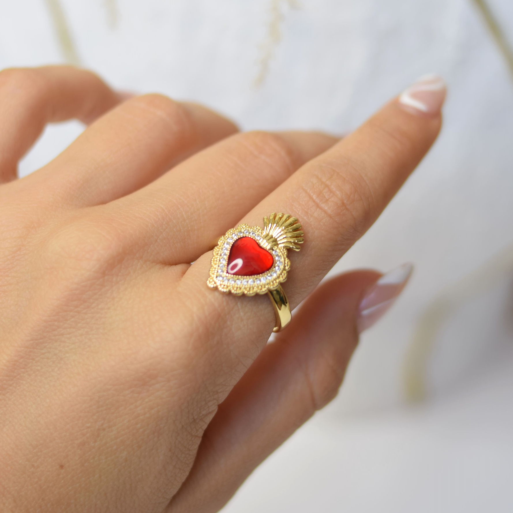 anillo corazon graduable rodio dorado 2