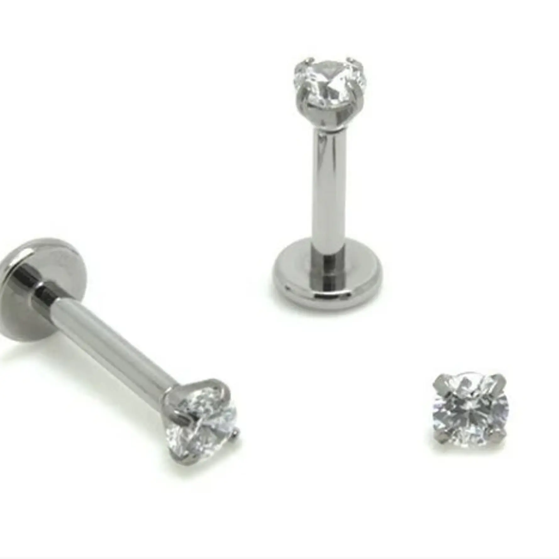LABRET PLATEADO CIRCON Acero 316L